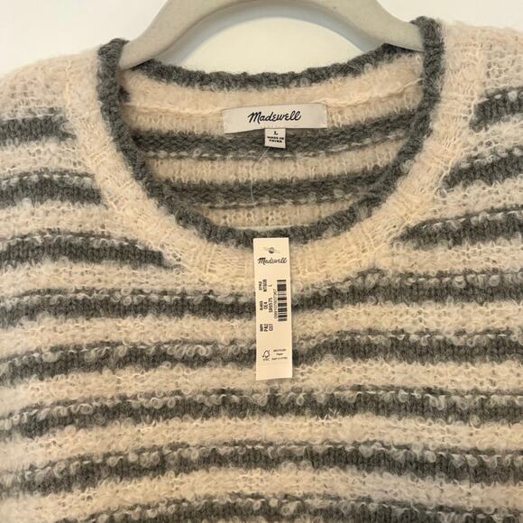 NWT Madewell Bouclé-Knit Wool Alpaca Sweater In Graphite Stripe Size Large - Picture 5 of 8
